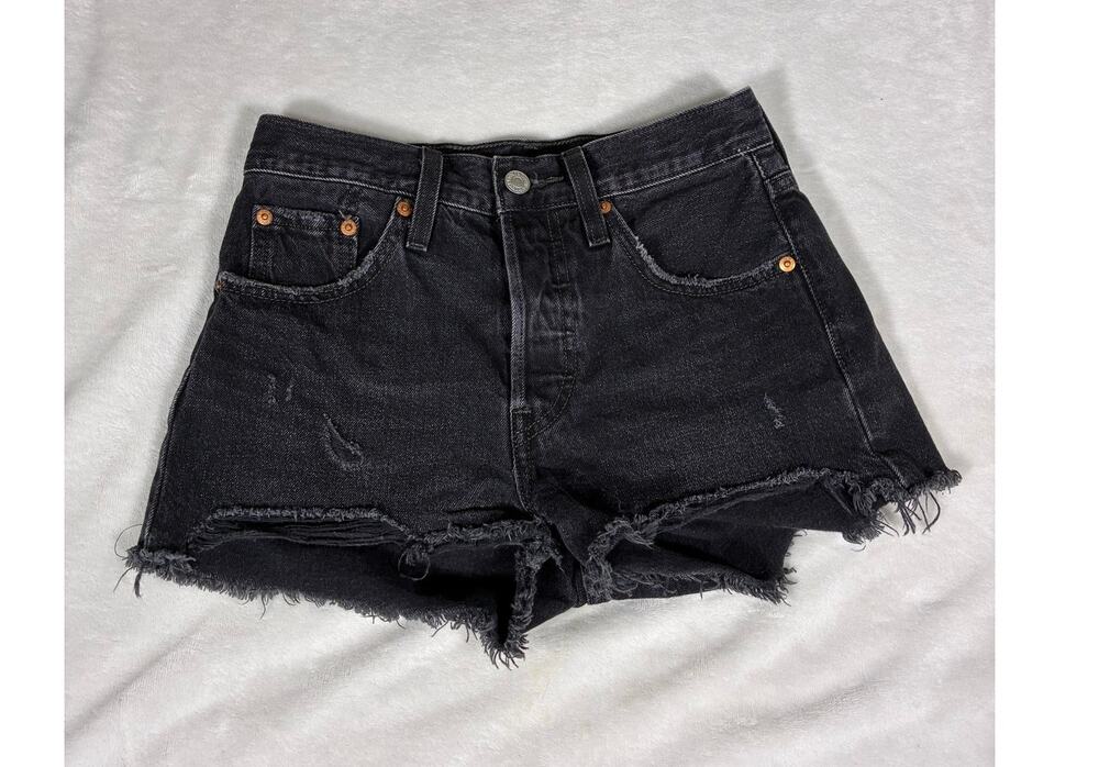 Levi’s 501 Black Denim Cutoff Shorts W24 Distressed